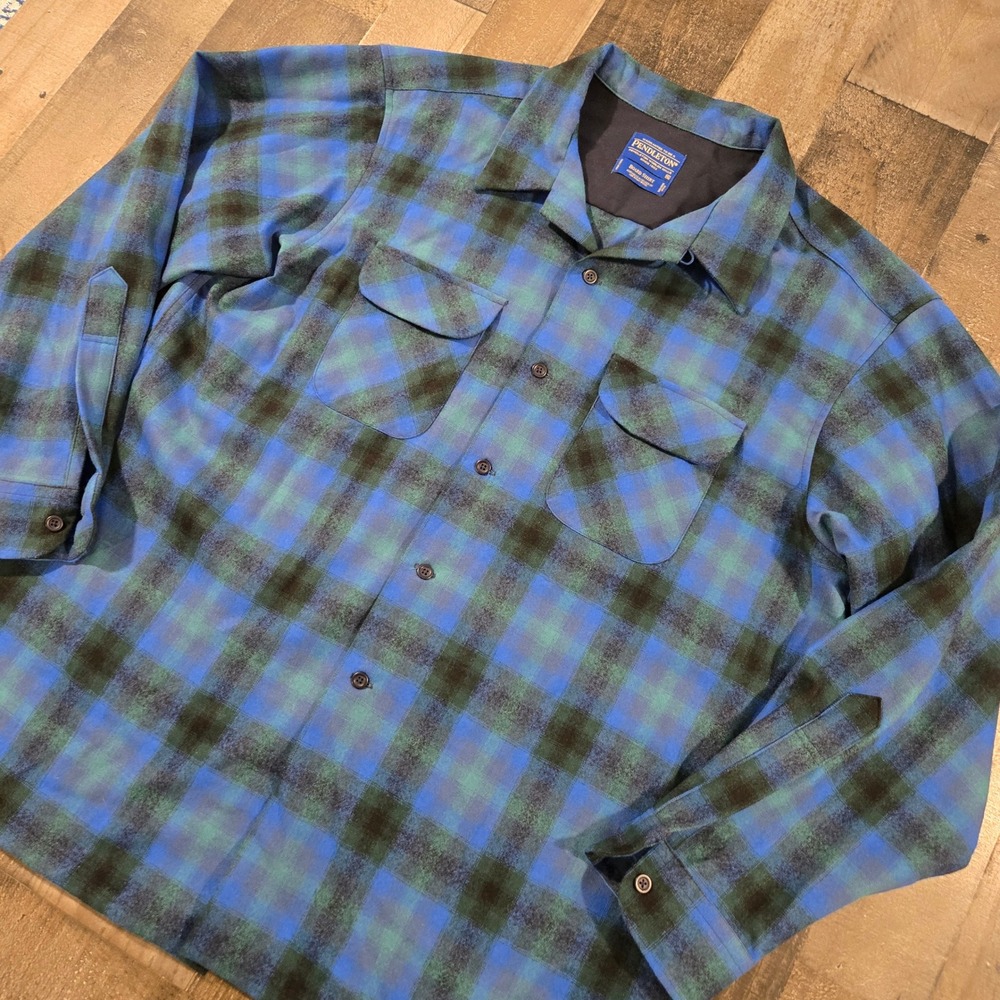 Pendleton Original Board Shirt 1966 Throwback Blue Green Shadow Plaid Wool XL